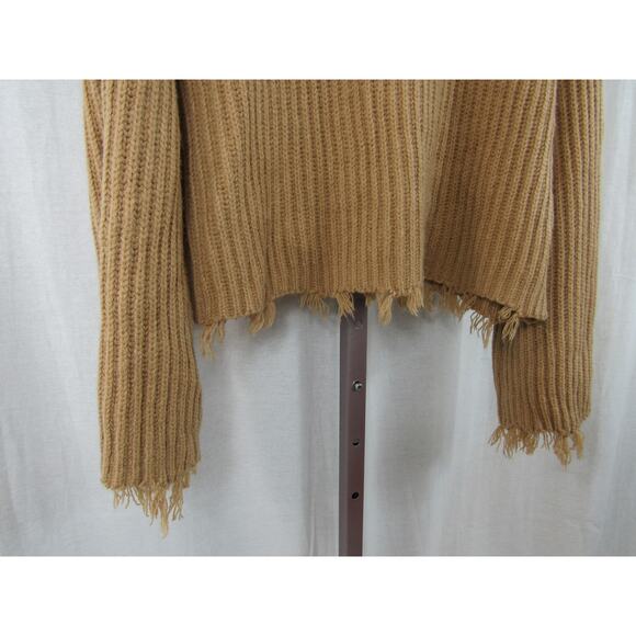 Willow + Root Women's Large Dark Taupe Metallic Destructed Knit Sweater Fringe - Picture 6 of 9